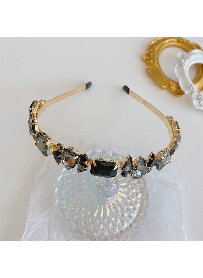 Wiwpar أطواق رأس رفيعة مزينة بالأحجار اللامعة للنساء، أطواق رأس مرنة مزينة بالأحجار اللامعة، طوق رأس عتيق، حلقة شعر، إكسسوارات شعر (أسود) - Image 2