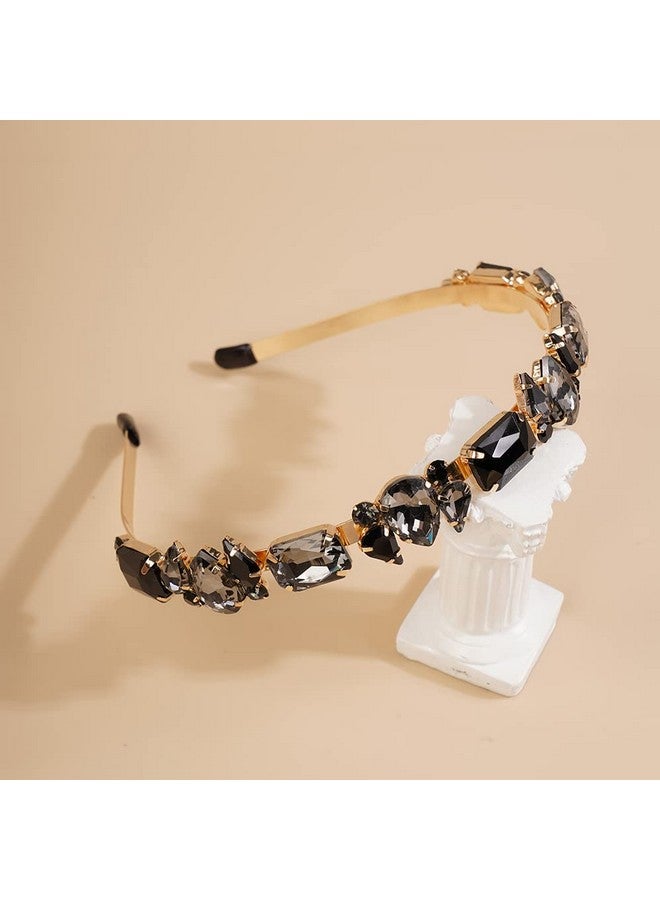 Wiwpar أطواق رأس رفيعة مزينة بالأحجار اللامعة للنساء، أطواق رأس مرنة مزينة بالأحجار اللامعة، طوق رأس عتيق، حلقة شعر، إكسسوارات شعر (أسود) - Image 3