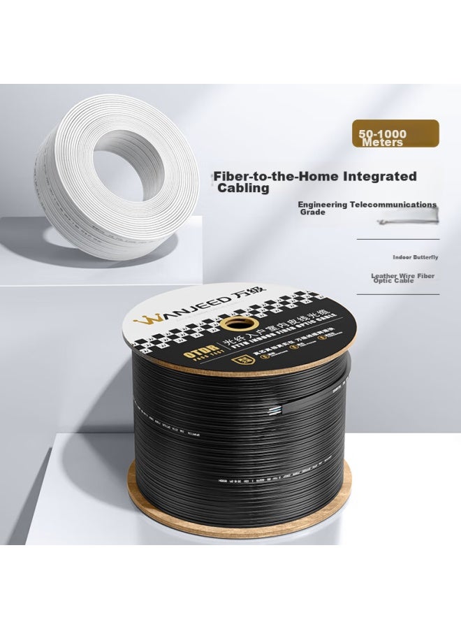 Ofnpftth Wanjeed Fiber Optic Cable, Telecom-grade Fttr Fiber Optic Home Indoor Butterfly-shaped Single-mode Single-core 1-core 2-steel Wire Optical Cable, White, 100 Meters, 2-19211 - Image 1