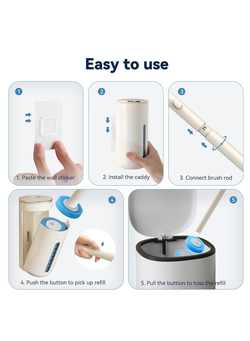 TRASSLE Disposable Toilet Brush with 24 Refills, Upgrade Disposable Toilet Brush and Holder Set, Wall Mounted Toilet Bowl Cleaner Wands, Long Handle with Storage Caddy for Bathroom (Brush Set)  - Image 4