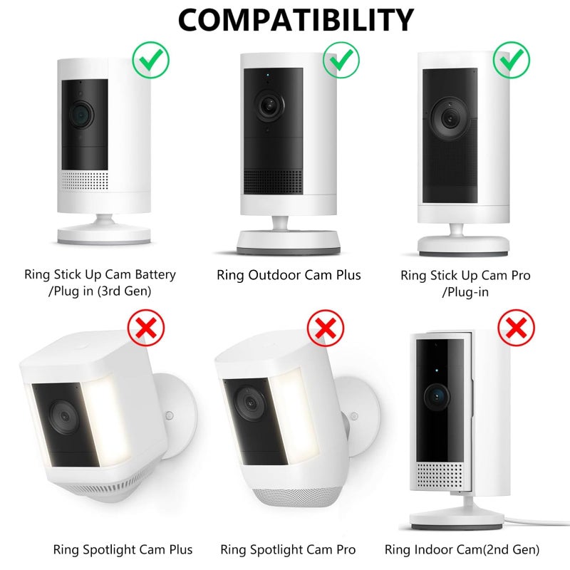 Annkoifu 2Pack Ring Camera Wall Mount for Ring Stick Up Cam & Ring Outdoor Cam Plus, 360 Degree Adjustable No Drilling Mount for Ring Outdoor Indoor Camera(White) - Image 2