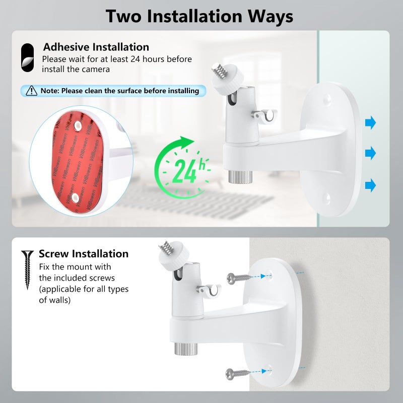 Annkoifu 2Pack Ring Camera Wall Mount for Ring Stick Up Cam & Ring Outdoor Cam Plus, 360 Degree Adjustable No Drilling Mount for Ring Outdoor Indoor Camera(White) - Image 5