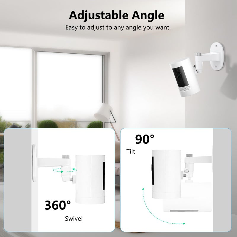 Annkoifu 2Pack Ring Camera Wall Mount for Ring Stick Up Cam & Ring Outdoor Cam Plus, 360 Degree Adjustable No Drilling Mount for Ring Outdoor Indoor Camera(White) - Image 3
