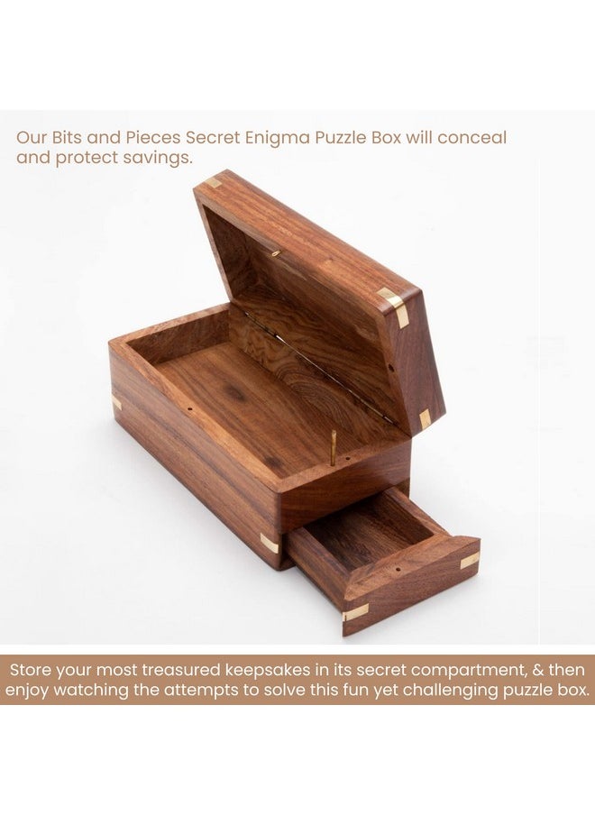 Bits and Pieces - - Secret Enigma Puzzle Box - Camouflage Your Cash Money Holder - Brain Teaser - Wooden Secret Compartment Brain Game - Image 1