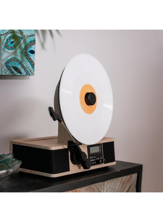 Fuse Audio Fuse Wrap Vertical Turntable with Built in Album Cover Mount, Mid Century Modern Vinyl Player with Built-in Speakers and Bluetooth, FM Radio - Image 3