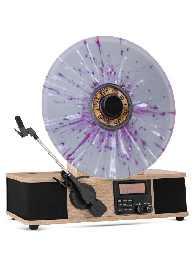Fuse Audio Fuse Wrap Vertical Turntable with Built in Album Cover Mount, Mid Century Modern Vinyl Player with Built-in Speakers and Bluetooth, FM Radio - Image 1