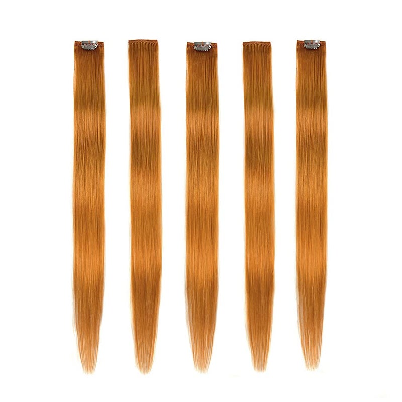 Winsky Yellow Hair Extensions Clip in Human Hair  Clip on Halloween Colored Girls Hair Extensions 5 PiecesSet 18inchSunset Yellow