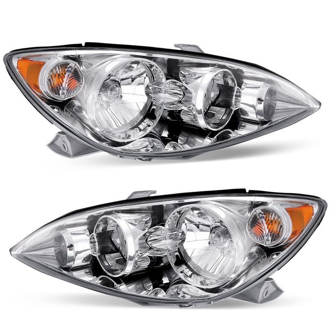 Headlight Assembly Compatible With 2005 2006 Camry 05 06 Headlamp With Amber Reflector Clear Lens Chrome Housing