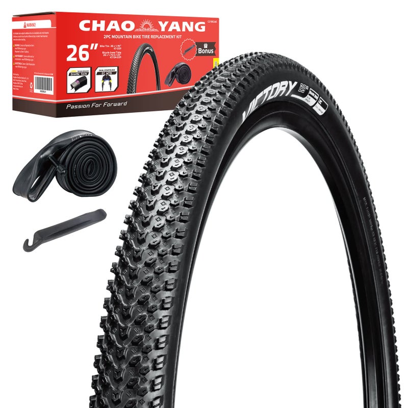 Chao YANG Mountain Bike Tire Replacement Kit, 26â€™â€™Ã—1.95, Dual Compound 2C-MTB Tires, Featured with Double Tread Puncture Protection, for On or Off Road Use, 1-Pack - Image 1