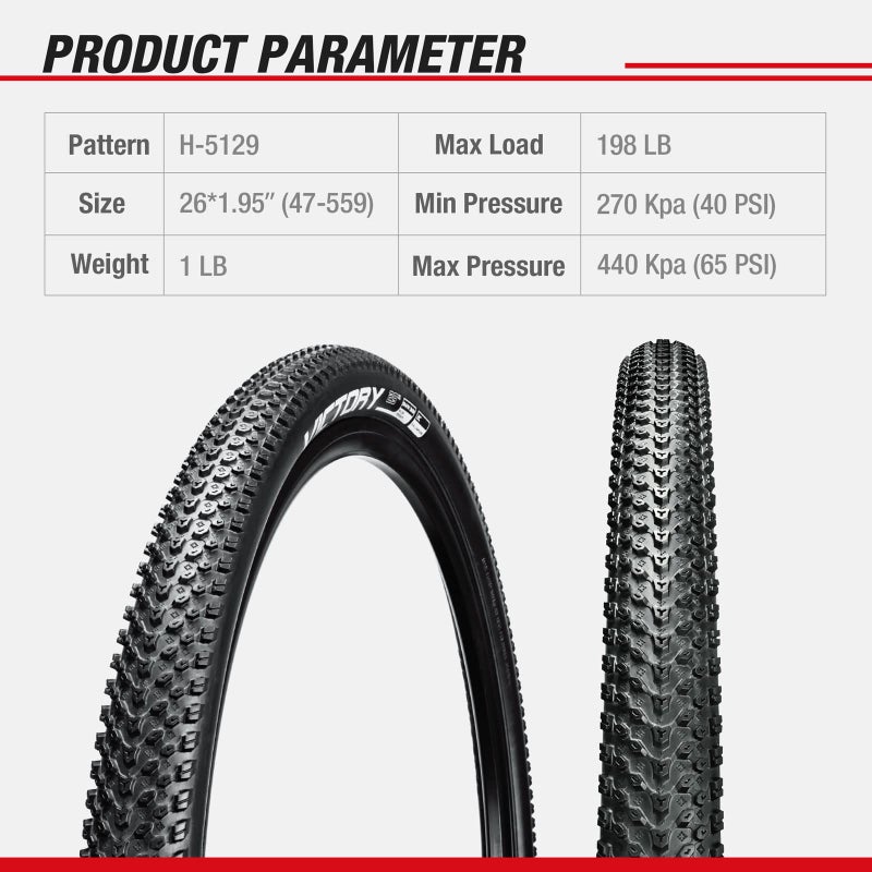 Chao YANG Mountain Bike Tire Replacement Kit, 26â€™â€™Ã—1.95, Dual Compound 2C-MTB Tires, Featured with Double Tread Puncture Protection, for On or Off Road Use, 1-Pack - Image 2