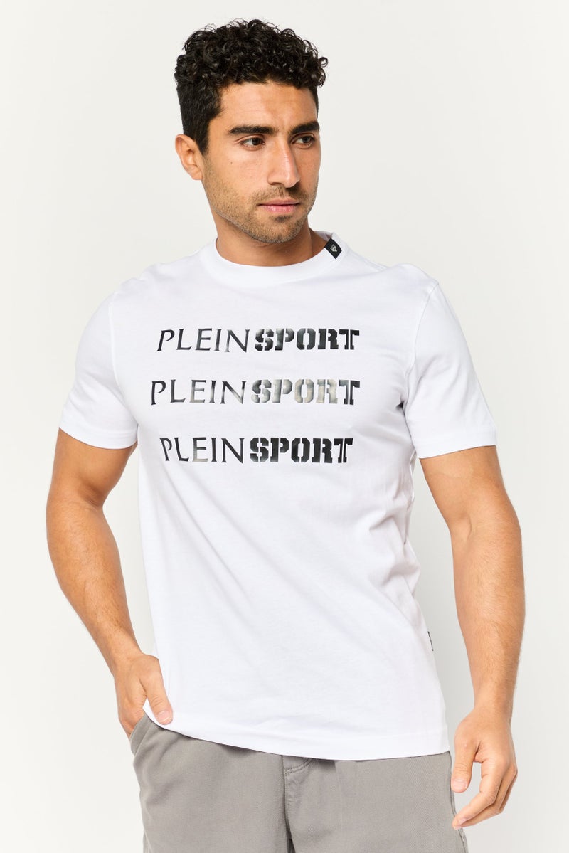 PHILIPP PLEIN تي شيرت تدريب قصير الأكمام للرجال من بلاين سبورت، أبيض - Image 1