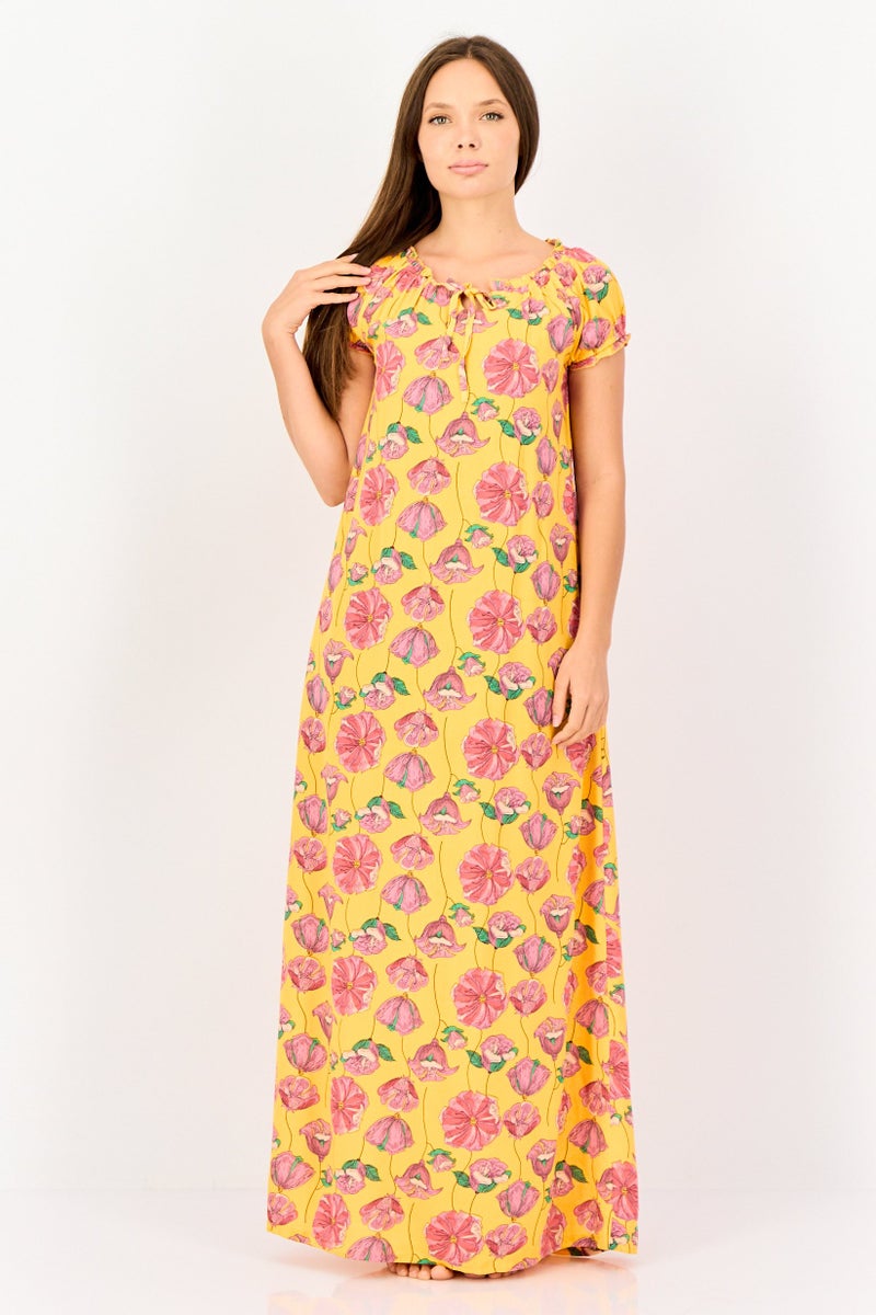 zivame Women Floral Print Short Sleeves Sleeping Dress, Multicolor - Image 1