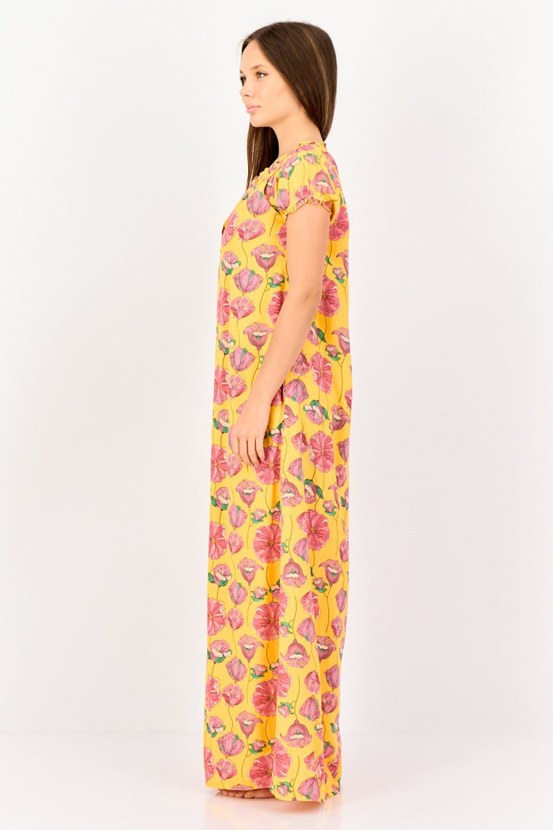 zivame Women Floral Print Short Sleeves Sleeping Dress, Multicolor - Image 3