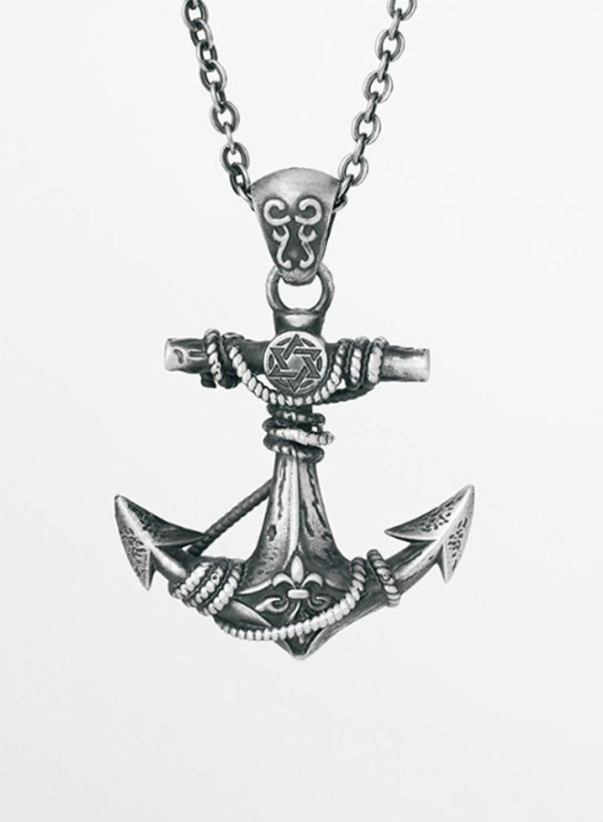 نيوترل قلادة مرساة عتيقة - قلادة رجالية رجالية على شكل بحار بنمط بحار شخصية مائة نموذج مد رجالي من طراز هيب هوب ستريت ريترو أوروبي وأمريكي سلسلة مفاتيح رجالية ونسائية قلادة عتيقة مطلية بالفضة (فضي عتيق) - Image 1