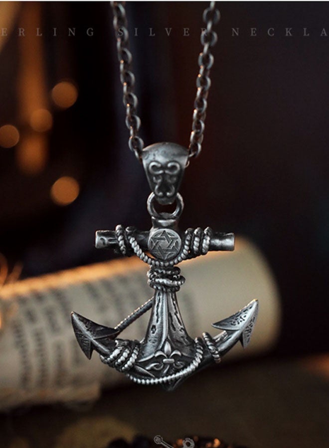 نيوترل قلادة مرساة عتيقة - قلادة رجالية رجالية على شكل بحار بنمط بحار شخصية مائة نموذج مد رجالي من طراز هيب هوب ستريت ريترو أوروبي وأمريكي سلسلة مفاتيح رجالية ونسائية قلادة عتيقة مطلية بالفضة (فضي عتيق) - Image 2