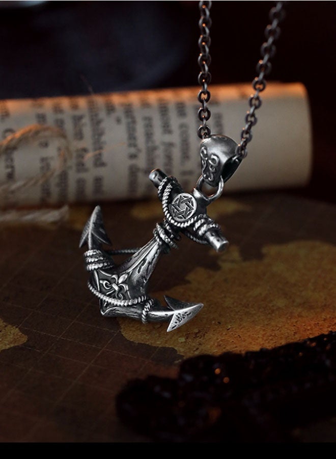 نيوترل قلادة مرساة عتيقة - قلادة رجالية رجالية على شكل بحار بنمط بحار شخصية مائة نموذج مد رجالي من طراز هيب هوب ستريت ريترو أوروبي وأمريكي سلسلة مفاتيح رجالية ونسائية قلادة عتيقة مطلية بالفضة (فضي عتيق) - Image 3