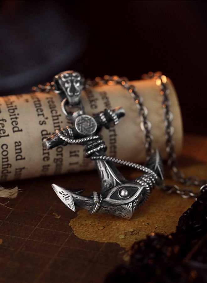 نيوترل قلادة مرساة عتيقة - قلادة رجالية رجالية على شكل بحار بنمط بحار شخصية مائة نموذج مد رجالي من طراز هيب هوب ستريت ريترو أوروبي وأمريكي سلسلة مفاتيح رجالية ونسائية قلادة عتيقة مطلية بالفضة (فضي عتيق) - Image 4