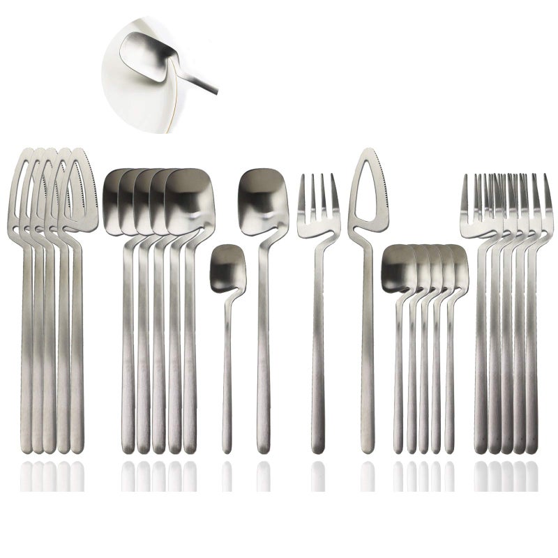 JASHII Silverware Set Satin Finish 24Piece Stainless Steel Flatware Set Kitchen Utensil Set Service for 6 Tableware Cutlery Set Dishwasher Safe Matte Silver