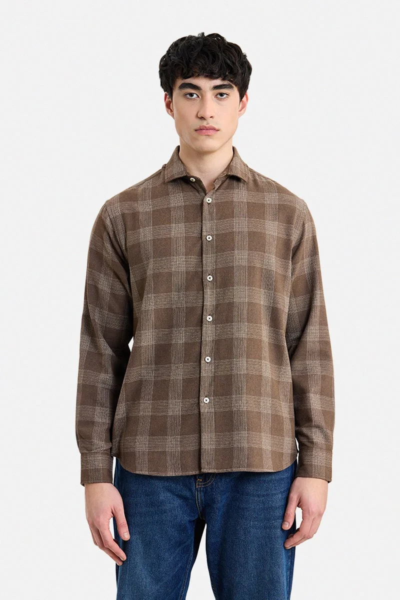 سنيتش Brown Checkered Long Sleeve Regular Fit Shirt