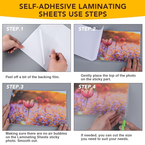 RowinsyDD 50 Pack Self Adhesive Laminating Sheets, 9 X 12 Inch, Clear Sticker Laminate Sheets Waterproof for Documents, Photos, No Machine Needed Heatless Durable - Image 3