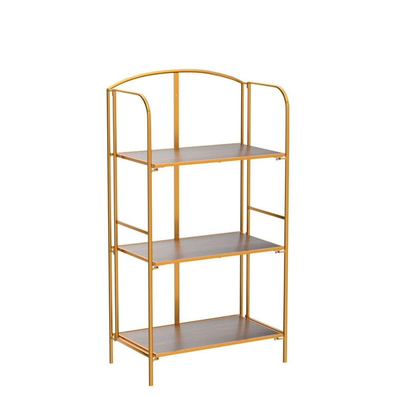 Crofy No Assembly Folding Bookshelf for Living Room, 3 Tier Gold Collapsible Book Shelf for Home Office, Portable Bookcase Storage Organizer - Image 4