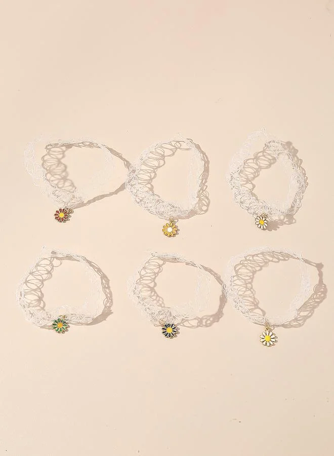Take Two Pack of 6 - Girls Multi-Color Daisy Charm Choker Necklaces