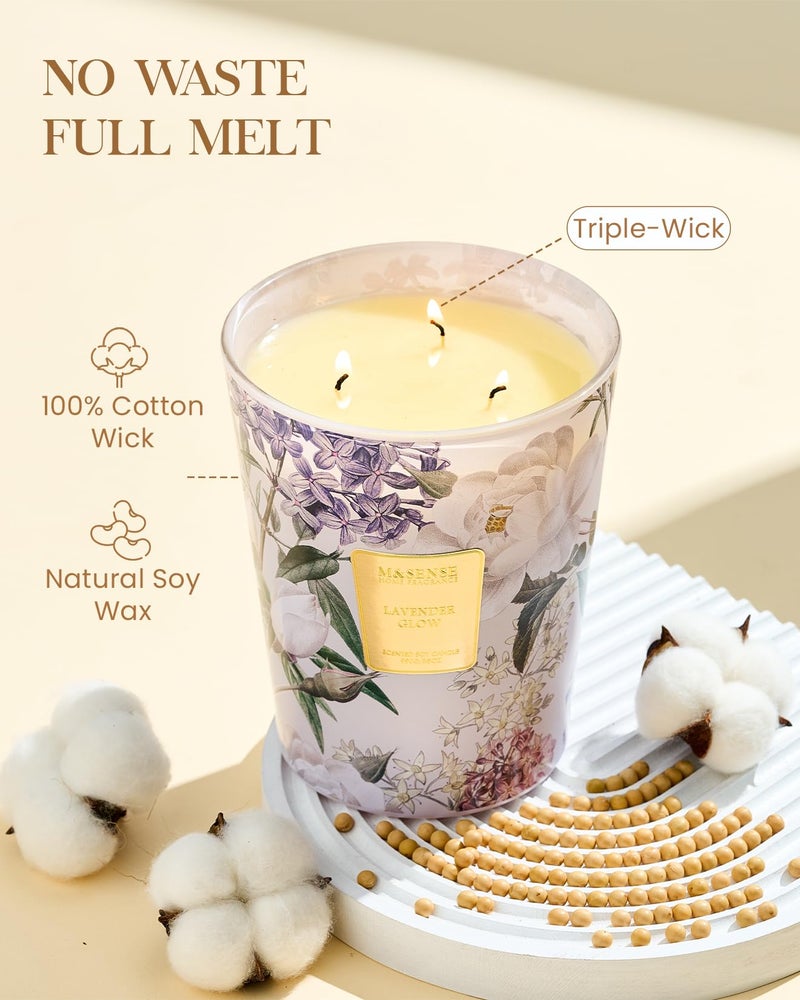 M&SENSE Extra Large Lavender Soy Candles for Home Scented 35oz 150 Hour Long Lasting Slow Burning, 3-Wick Natural Aromatherapy Candle Highly Scented Home Fragrance Gift for Women Men - Image 3