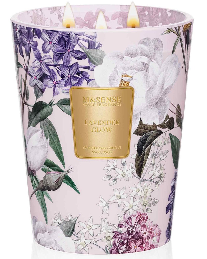 M&SENSE Extra Large Lavender Soy Candles for Home Scented 35oz 150 Hour Long Lasting Slow Burning, 3-Wick Natural Aromatherapy Candle Highly Scented Home Fragrance Gift for Women Men - Image 1