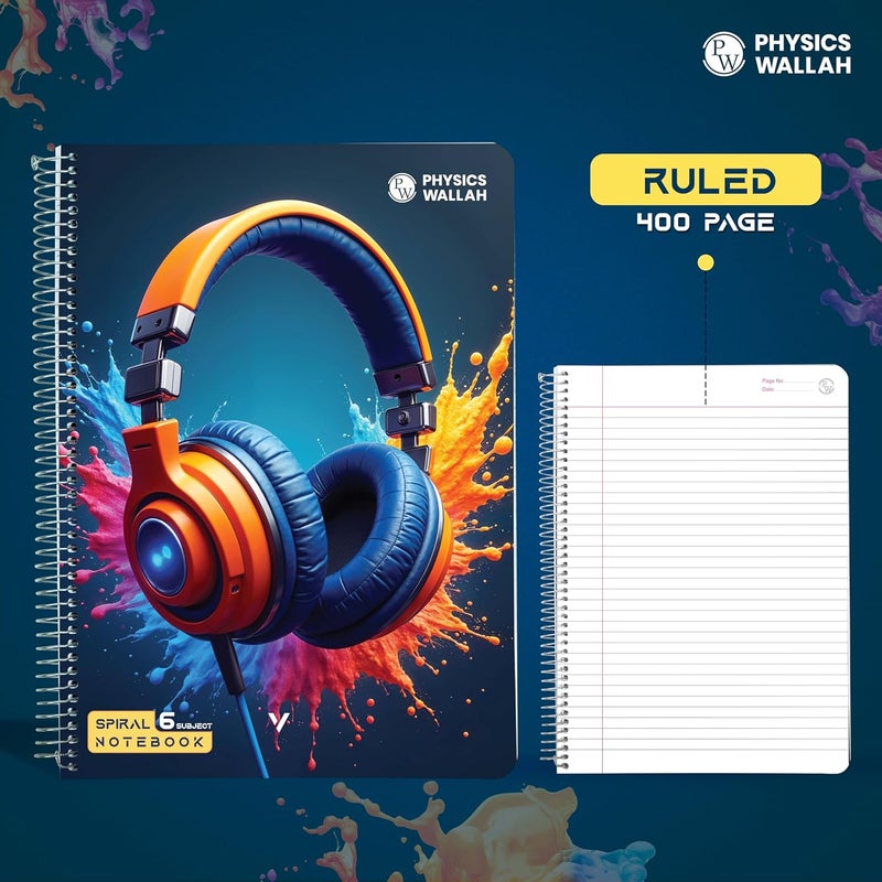 PW Physics Wallah 400 Pages Notebook | 6 Subject | A4 Ruled | Spiral Binding | Strong Plastic Cover | Ideal for School, College & Exam Preparation - Image 2