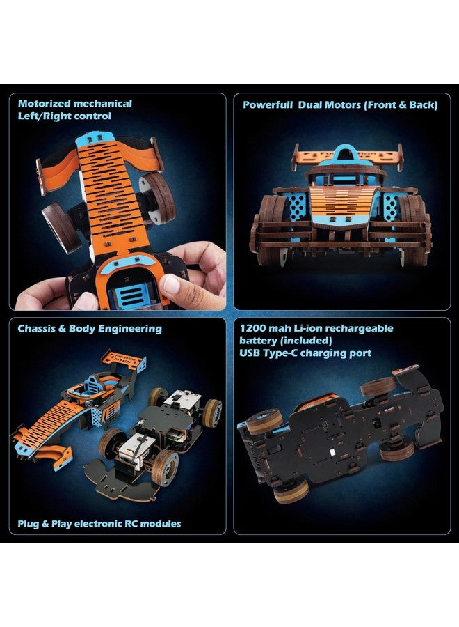 فنفينشين سيارة سباق فورمولا 1 من فنفنشن، تعمل بالتحكم عن بُعد، بتردد 2.4 جيجاهرتز، للأطفال - مجموعة أدوات بناء سيارة سباق عالية السرعة بمحرك مزدوج وشاحن من النوع C، صنع في الهند - Image 3