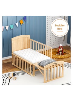 TEKNUM TEKNUM 7in1 Convertible Kids Bed and Bedside Crib with Mattress, Mosquito net and Detachable Wheels(0 - 12yrs) - Natural Wood  - Image 4