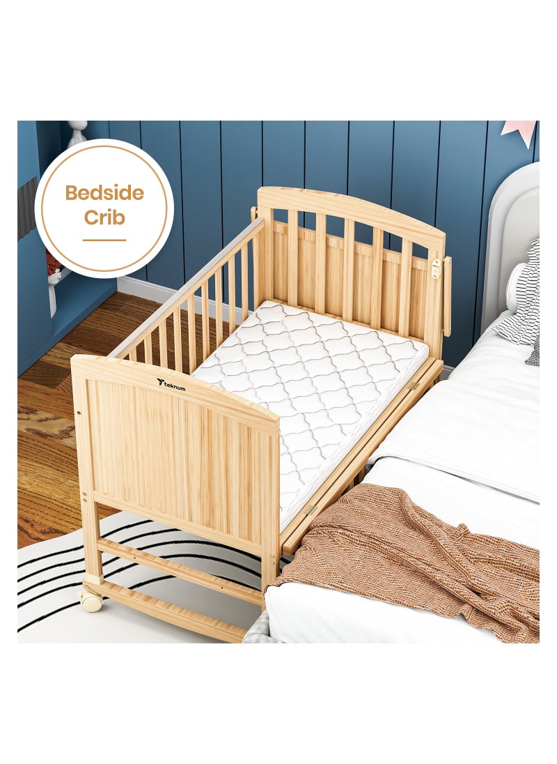TEKNUM TEKNUM 7in1 Convertible Kids Bed and Bedside Crib with Mattress, Mosquito net and Detachable Wheels(0 - 12yrs) - Natural Wood  - Image 5