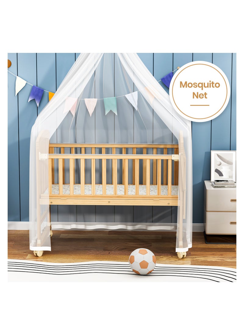 TEKNUM TEKNUM 7in1 Convertible Kids Bed and Bedside Crib with Mattress, Mosquito net and Detachable Wheels(0 - 12yrs) - Natural Wood  - Image 2