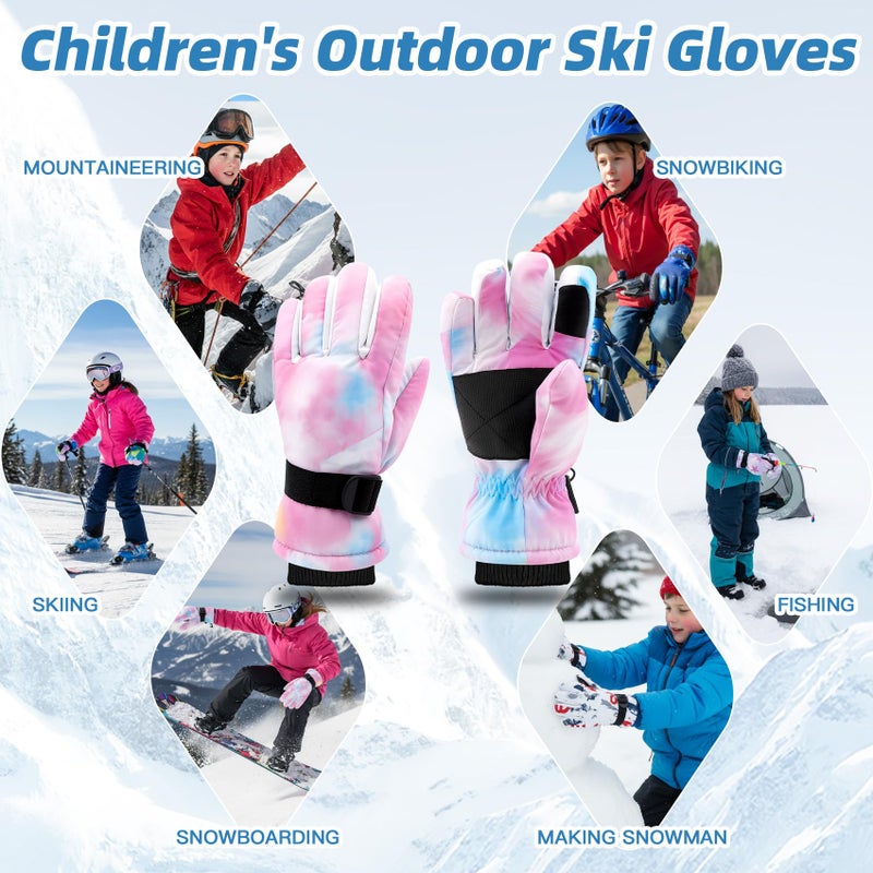 Cutiland Valentines Kids Ski Gloves,Pink Valentine's Day Snow Gloves for Girls,5-9 Years Children Waterproof Winter Warm Glove for Cold Weather Outdoor Activities Skiing,Snowboarding,Sledding - Image 3