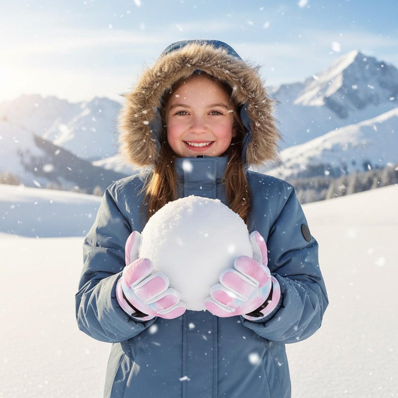 Cutiland Valentines Kids Ski Gloves,Pink Valentine's Day Snow Gloves for Girls,5-9 Years Children Waterproof Winter Warm Glove for Cold Weather Outdoor Activities Skiing,Snowboarding,Sledding - Image 4