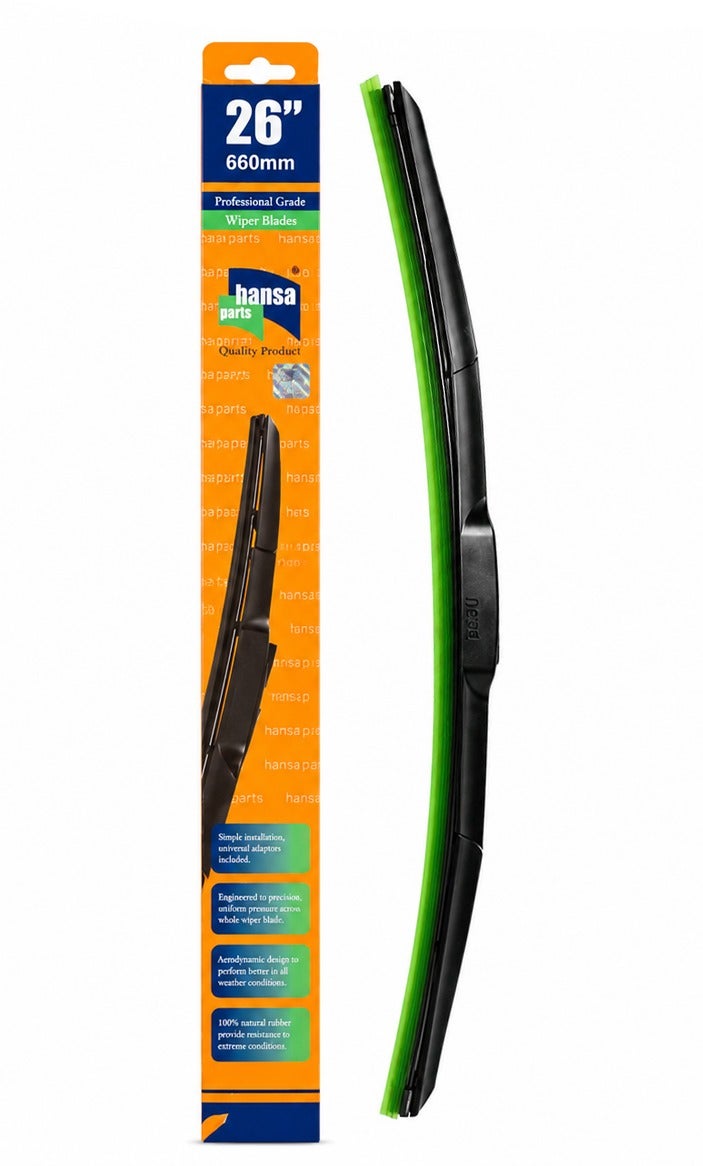 HANSA 26 Inch (660mm) Universal Windshield Wiper Blade for Cars, Silicone Compound Wiper Blade, All Weather Front Windshield Cleaner, Rain Snow Dust Removal, Quiet Streak-Free Performance, Universal Fit Replacement Wiper Blade for Clear Driving Visibility  WP 10228. - Image 1