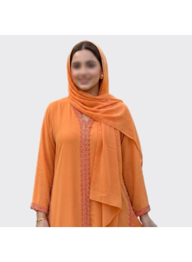 عباية دارين الأنيقة باللون البرتقالي مع حجاب – قماش كوري ندى فاخر | صناعة دبي - Image 2