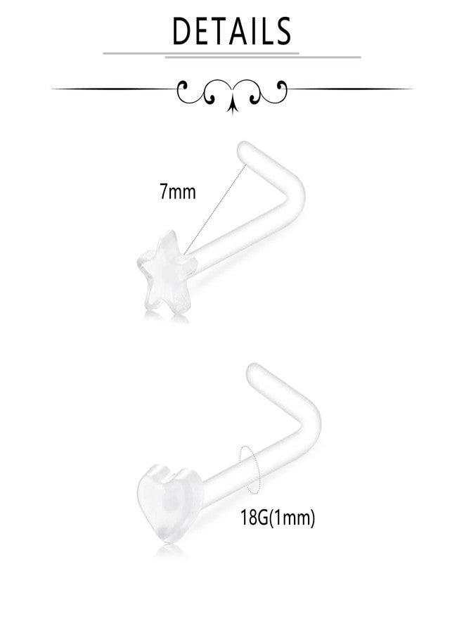 FECTAS 18G Clear Nose Studs for Work Bioflex Plastic Nose Rings for surgery Nostril Piercing Retainers Star Heart Flat Top - Image 2