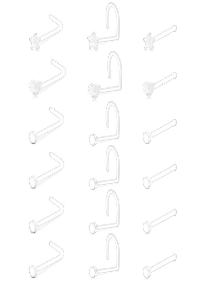 FECTAS 18G Clear Nose Studs for Work Bioflex Plastic Nose Rings for surgery Nostril Piercing Retainers Star Heart Flat Top - Image 1