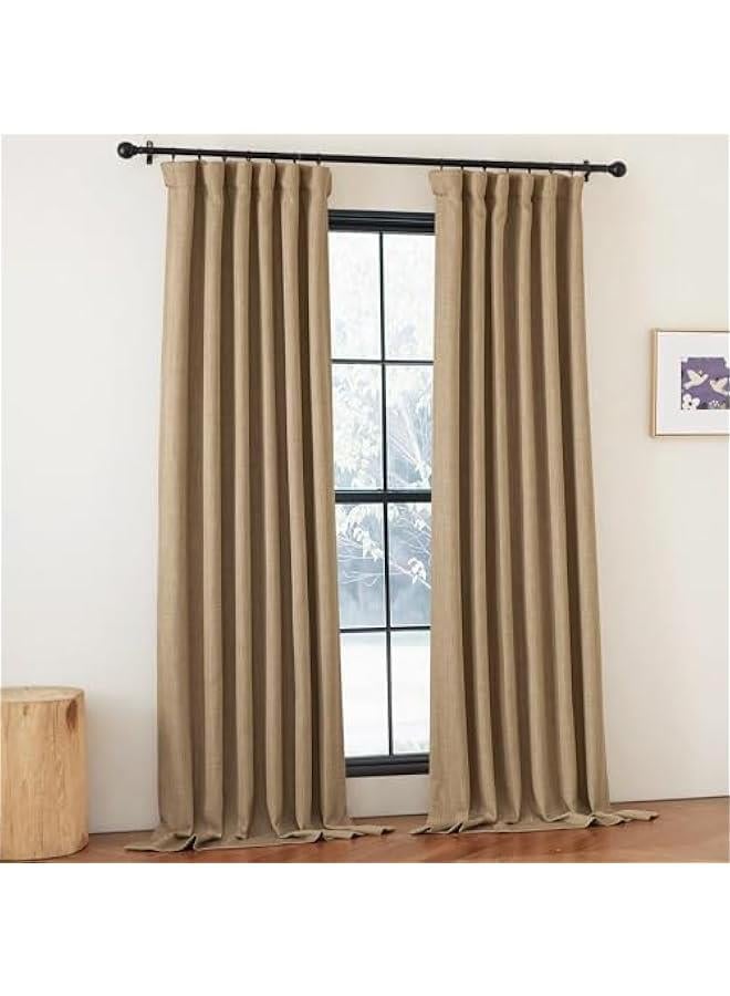 Arabest Taupe Blackout Curtains 96 inches Long for Bedroom, Hook Belt/Rod Pocket/Back Tab Thermal Curtains Faux Linen Thick Window Treatments for Living Room, W50 x L96, 2 Panels  - Image 1