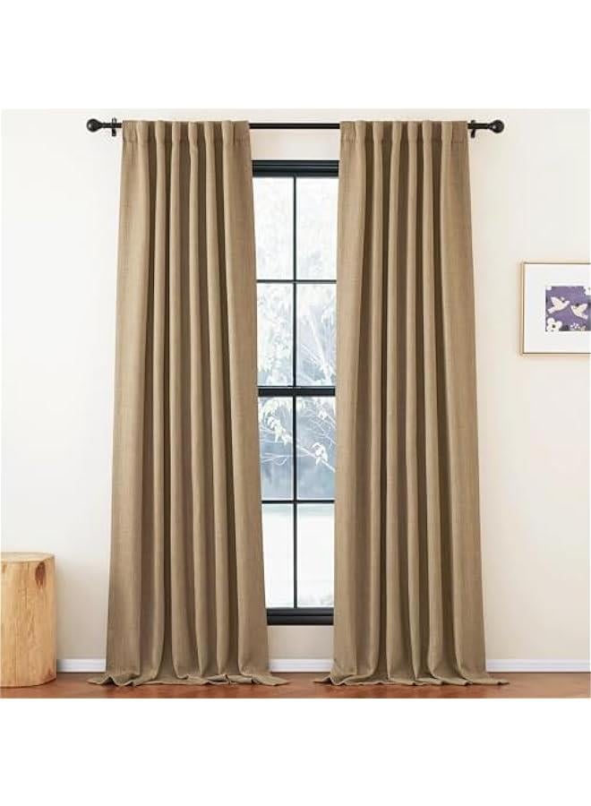 Arabest Taupe Blackout Curtains 96 inches Long for Bedroom, Hook Belt/Rod Pocket/Back Tab Thermal Curtains Faux Linen Thick Window Treatments for Living Room, W50 x L96, 2 Panels  - Image 2