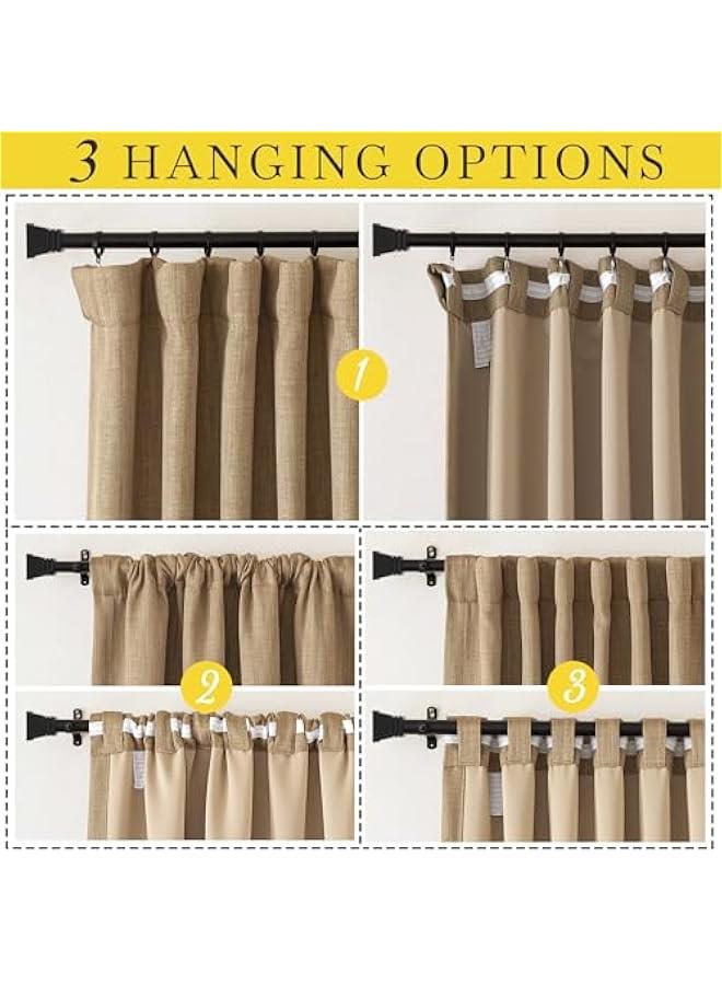 Arabest Taupe Blackout Curtains 96 inches Long for Bedroom, Hook Belt/Rod Pocket/Back Tab Thermal Curtains Faux Linen Thick Window Treatments for Living Room, W50 x L96, 2 Panels  - Image 5