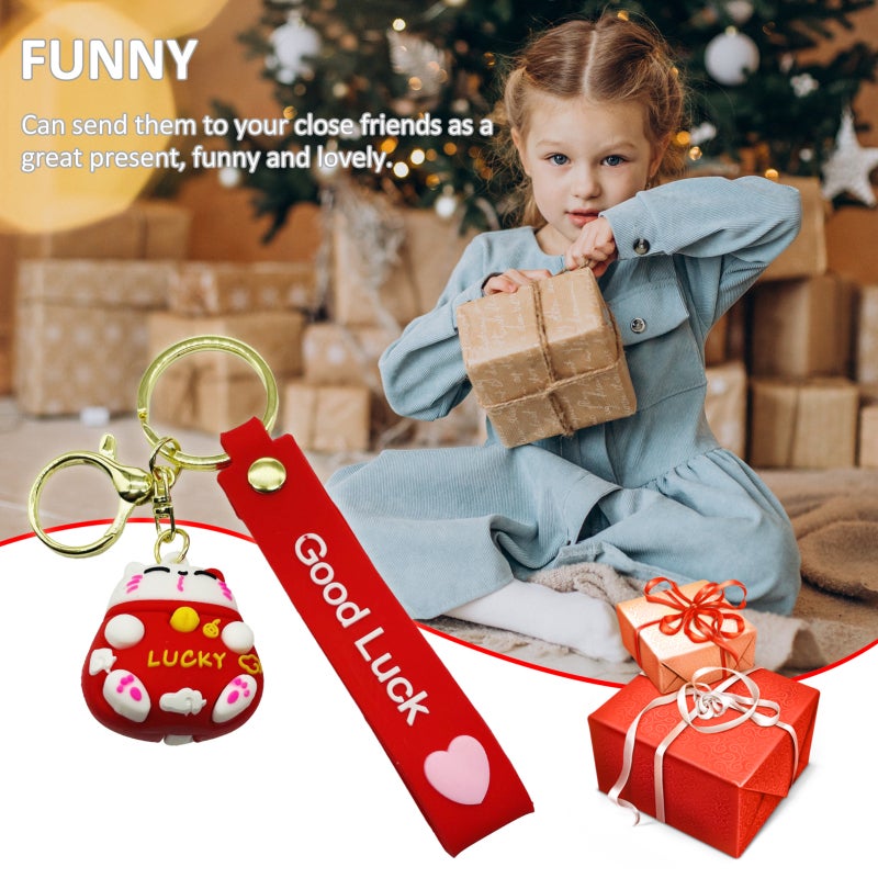 Cute Keychain Cartoon Lucky Cat Keyring Cute Portable Charm with ''Good Luck'' Character - Image 4