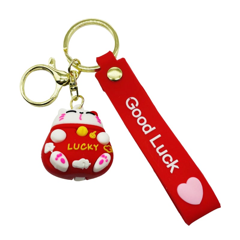 Cute Keychain Cartoon Lucky Cat Keyring Cute Portable Charm with ''Good Luck'' Character - Image 1