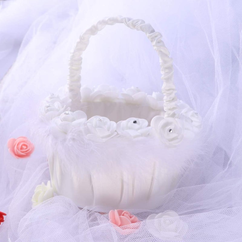 klarako Wedding Basket Flower Girl Basket White Petals Holder Small Basket with Foam Flower Wedding Ceremony Party Supplies - Image 4