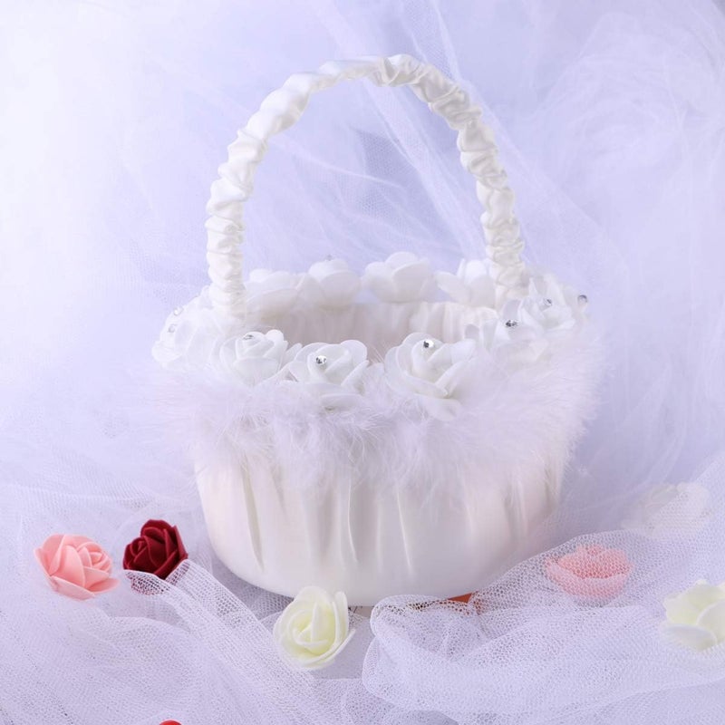 klarako Wedding Basket Flower Girl Basket White Petals Holder Small Basket with Foam Flower Wedding Ceremony Party Supplies - Image 2