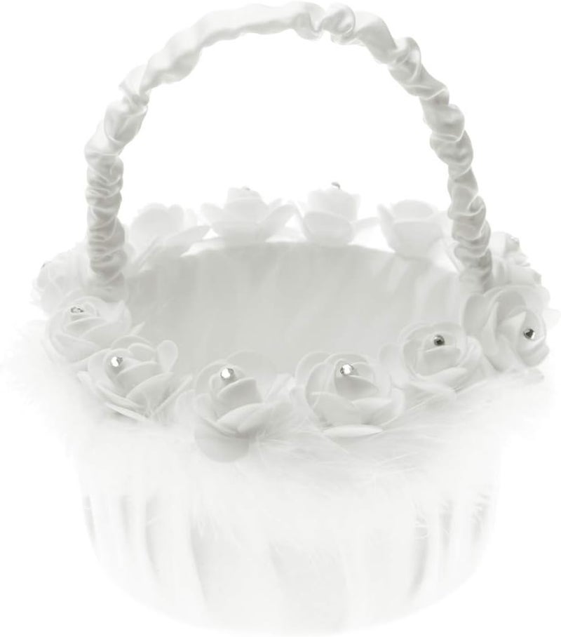 klarako Wedding Basket Flower Girl Basket White Petals Holder Small Basket with Foam Flower Wedding Ceremony Party Supplies - Image 1