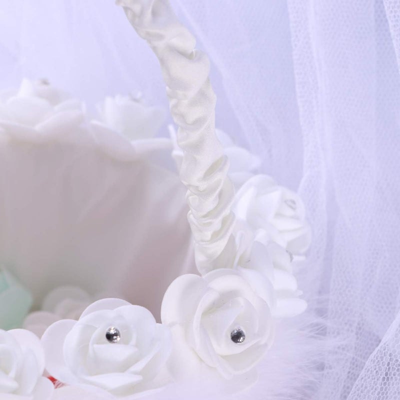 klarako Wedding Basket Flower Girl Basket White Petals Holder Small Basket with Foam Flower Wedding Ceremony Party Supplies - Image 5