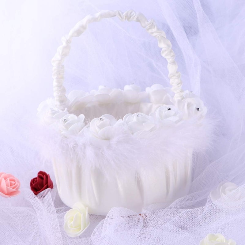 klarako Wedding Basket Flower Girl Basket White Petals Holder Small Basket with Foam Flower Wedding Ceremony Party Supplies - Image 3