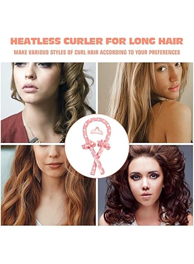 Generic Heatless Curling Rod Headband No Heat Silk Ribbon Curling Rod Hair Roller Curls with Hair Claw Clip Lazy Natural Soft Wave DIY Hair Rollers Styling Tool for Sleep in Overnight (hong-bai - Image 2